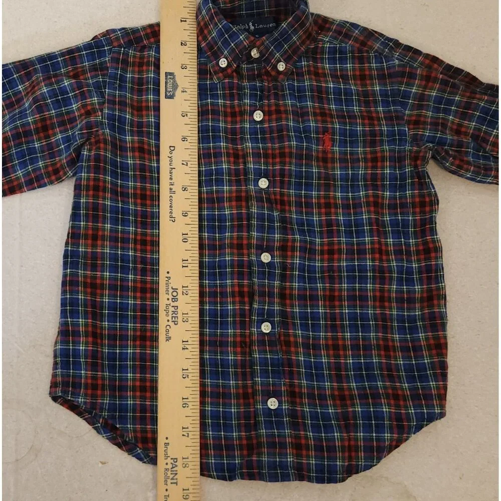 Ralph Lauren Plaid Button Down Shirt Blue Cotton Long‎ Sleeve Boys Size 5 EUC